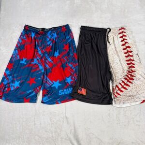 Sleefs Mens Savage Athletic Shorts Set Size Small Baseball Patriotic Stars 2pk